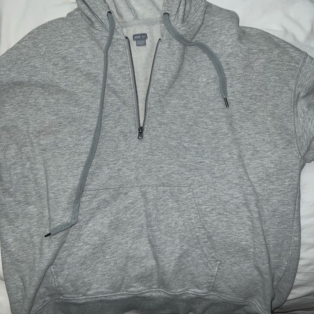 Aerie Light Gray Zip-Up Hoodie